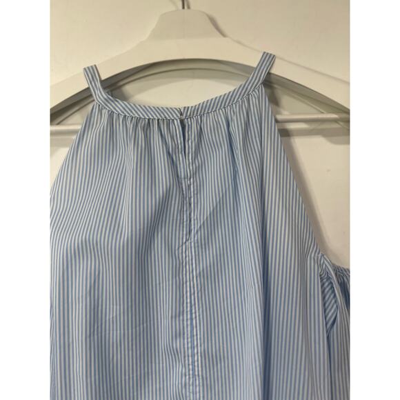 AnnTaylor Cold Shoulder Striped Blouse Eyelet detail Preppy Medium - Picture 6 of 8